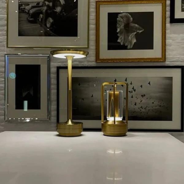 Sladdlös I-formad metallisk bordslampa med touchsensor, 3 färger dimbar laddningsbar skrivbordslampa Gold & Silver 2pcs