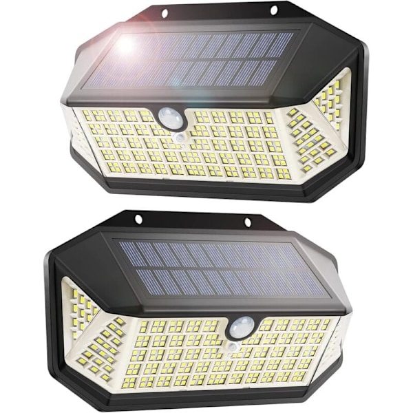 266 LED Solcellelamper Utendørs, 3 Moduser Solcellelamper Utendørs, Solcellebelysning Utendørs, 220° & IP65 Solcellelamper Utendørs Bevegelsessensor [2 Stykker]