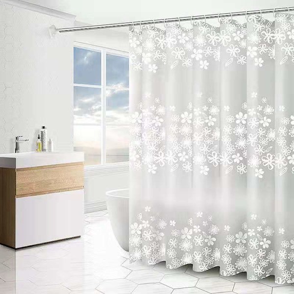 Dusjforheng vanntett og muggsikkert dusjforheng hvitt blomstersett 180 bredde * 240 høyde + teleskopisk 110-200 stang + ringer J Set180*240+110-200rod+ring
