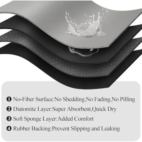 Skridsikker bademåtte superabsorberende diatomit mikrofiber 40x60 cm grå til badeværelse stue hurtigtørrende blød