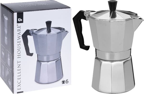 Espressomaskine til komfur, 6-kops aluminiumsperkolator, 330 ml, kompakt design til hjemmebrygning af kaffe, sølv