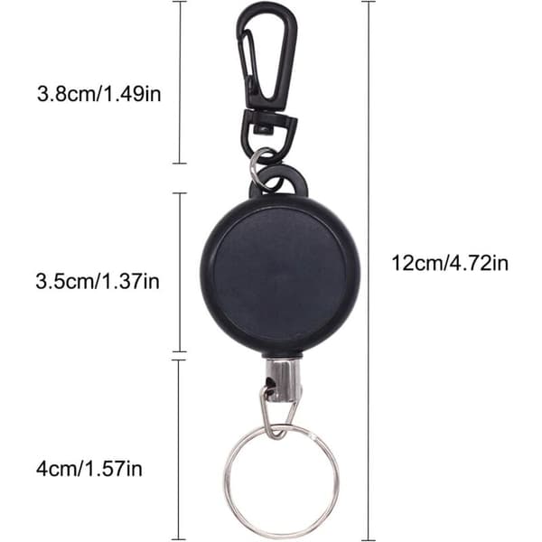 2 st 60 cm infällbara nyckelringar stålkabel kraftig svart