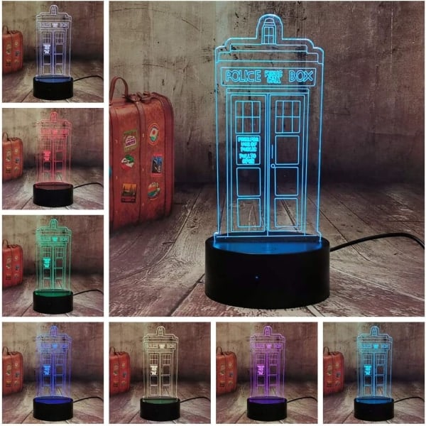 Tidsrejse Kapsel Politiboks LED Natlampe 3D Tardis LED