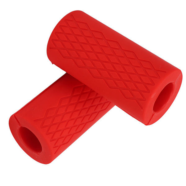 Par Barbell Grepp Bar Grepp Silikon Anti-Slip Tjockna Hantelgrepp för Viktlyftning Muskeluppbyggnad Röd