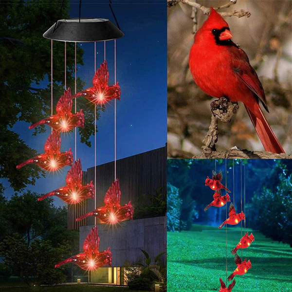 Solcelledrevet kolibri vindklokkespill lys LED jule sommerfugl lys hage sol vindklokkespill lys landskapslys hage lys Red 6 lamp holder blue hummingbird