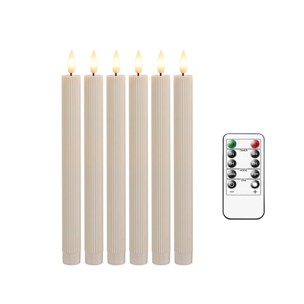 6 stk. Jule-, Valentinsdag- og bryllupsbølgemunn fjernkontroll lang stang elektronisk stearinlys Vertical stripes beige candle warm light 25.5cm