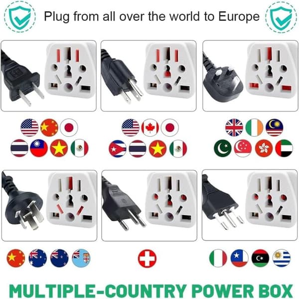 Universal rejseadapter kompatibel med europæisk rund standard 4 stk