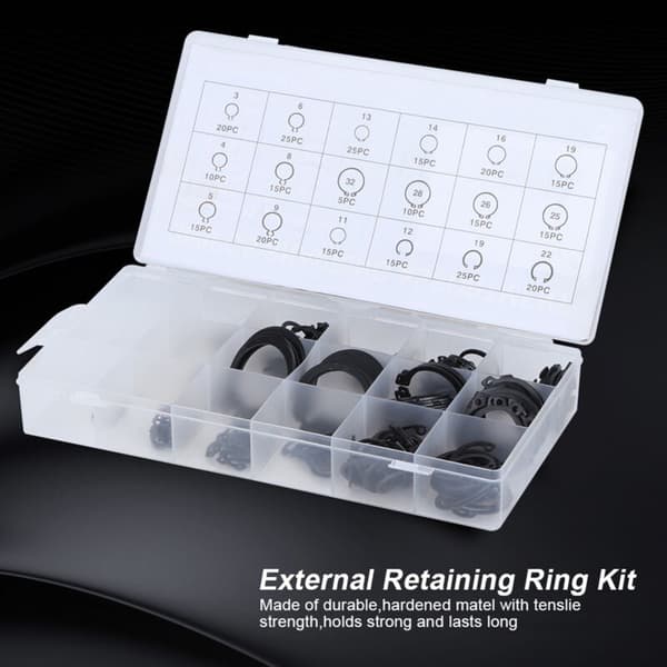 300st E-clip Externa låsringar Sortimentskit, 2-32mm E-clip Låsring Set, Kompatibelt med olika märken