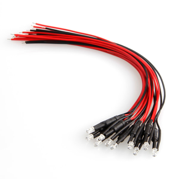 10 stk. til DC 24V 18cm Længde 3mm Fortrådet LED-lampe Lyspære Emitterende diode 6000K Kold Hvid