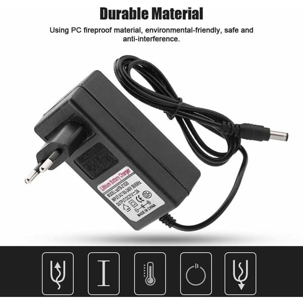 Lithium-ion batteri strømadapter, AC 100-240V DC 21V 2A erstatnings strømadapter.