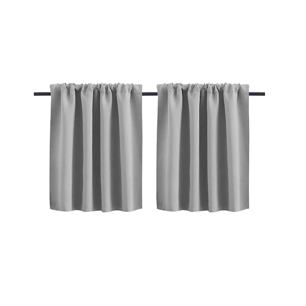 Bistro Gardiner Set med 2 Gennemsigtige Gardiner Korte Gardinstang Træk Gennem Gardiner, Mål: 76x60cm Grå