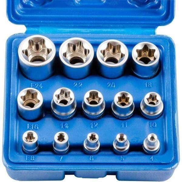 14-osainen E4-E24 E-Torx Kuusiokanta Torx Hylsysarja