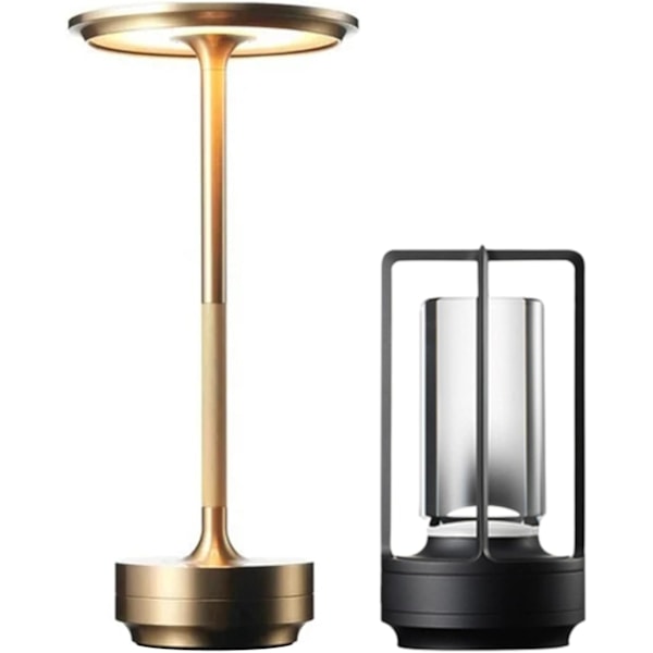 Sladdlös I-formad metallisk bordslampa med touchsensor, 3 färger dimbar laddningsbar skrivbordslampa Gold & Black 2pcs