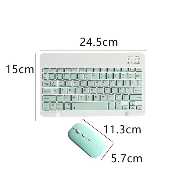 Ladattava Bluetooth-näppäimistö ja -hiiriyhdistelmä Ohut kannettava kompakti langaton hiirisetti Android Windows -tabletille Ipad Ios light green