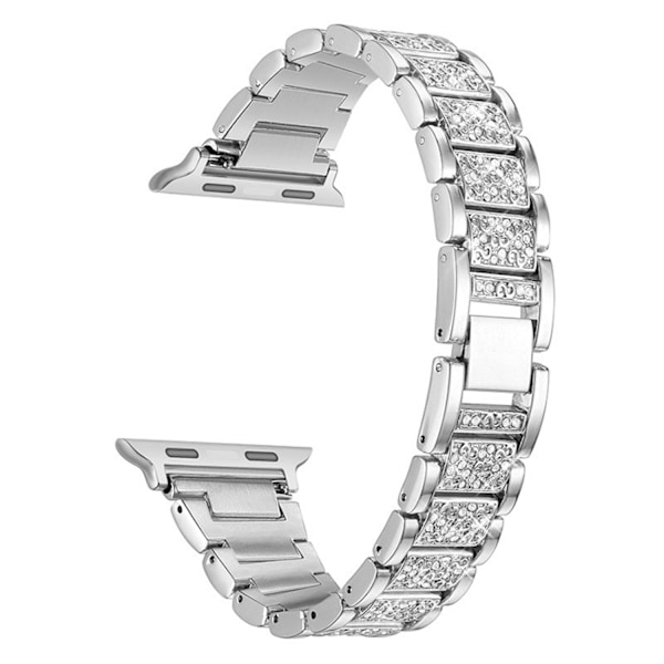 Armband och Apple Watch Band iWatch Series 7/6/5/4/3/2/1 Metall Kompatibel Tre Pärlor Diamant Armband --- Silver（42/44/45mm）