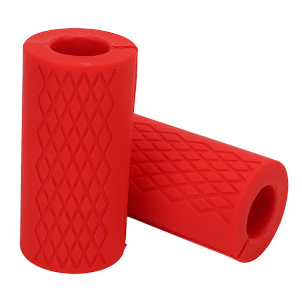 Par Barbell Grepp Bar Grepp Silikon Anti-Slip Tjockna Hantelgrepp för Viktlyftning Muskeluppbyggnad Röd
