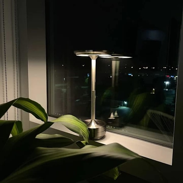 Sladdlös I-formad metallisk bordslampa med touchsensor, 3 färger dimbar laddningsbar skrivbordslampa Gold+Silver 2pcs