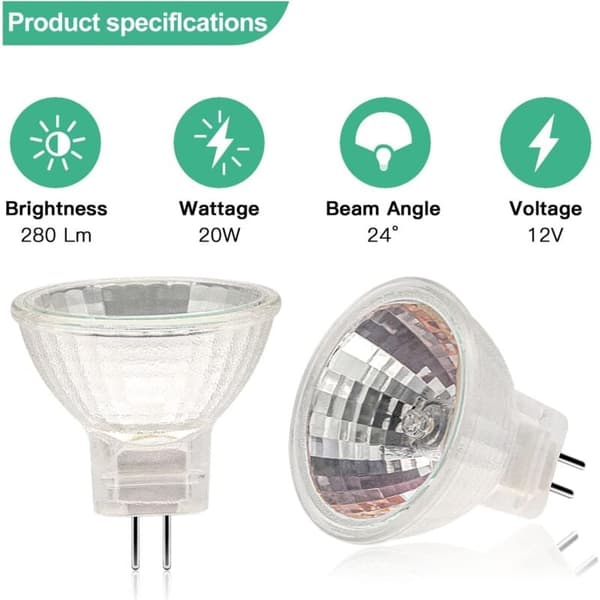 12V 20W MR11 GU4 Halogenlampor, 12-pack, Varmvit 2700K, 2-stiftsbas, Kompatibel med Philips