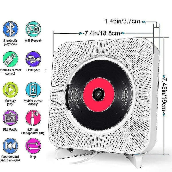 Bärbar CD-spelare med Bluetooth - Väggmonterbart hemmabiosystem med FM-radio och fjärrkontroll Black Friday 2023