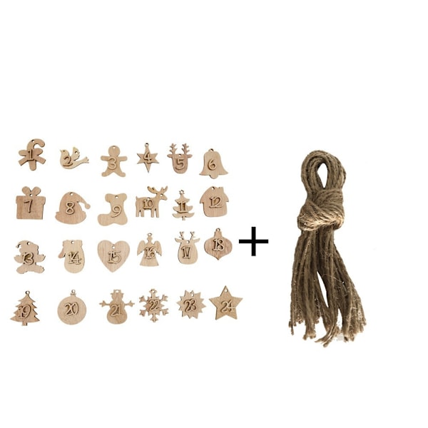 1-24 tal Nedtælling Jul Adventskalender Træhæng C C