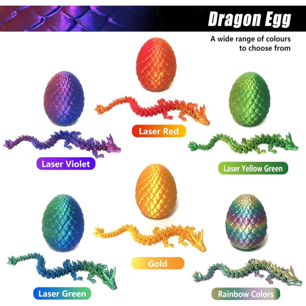 Påskdrakar 3D-utskrivna drakeägg med drake inuti Kristalldrake Fidget Toy för full ledad drake för vuxna för hemkontorsdekoration Lila Purple