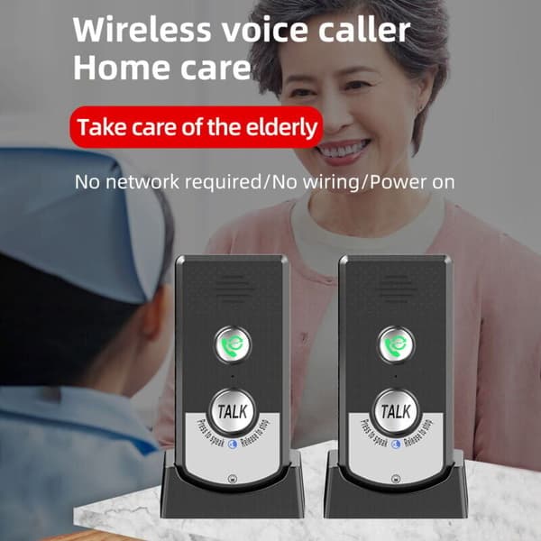 2-pack Trådlös Intercom, Långdistans Bärbar Intercom för Äldre, Rum-till-Rum Kommunikation, Ringklocka, Kompatibel med Philips