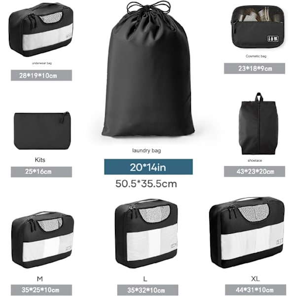 Veco 8-delad set, set, arrangör, lämpliga resetillbehör, 4 storlekar (Extra Large, Large, Medium,