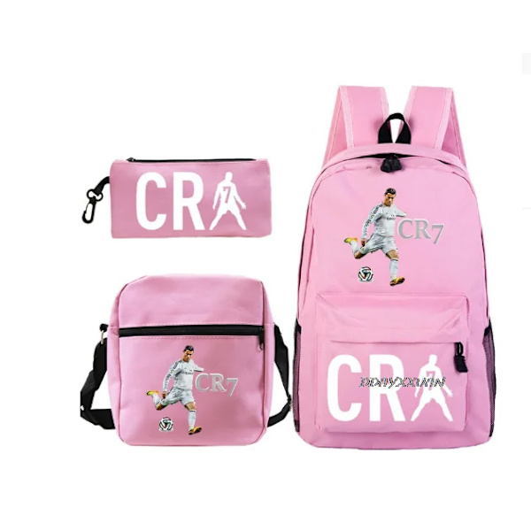 3 stk. Fodbold CR7 Rygsæk 3D Print Teenagere Skuldertasker Kvinder Mænd Gymnasieelever Skole tasker Sort 7 Black 7