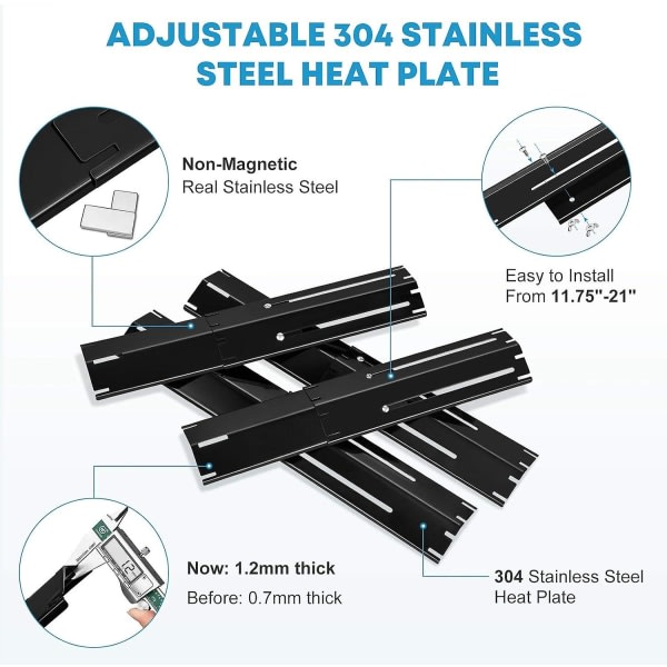 Tcgg-4st justerbare varmespredere, 30-53 cm varmeplate gassgrillsett Grilltilbehørsverktøy for de fleste gassgriller Universal erstatningsdel