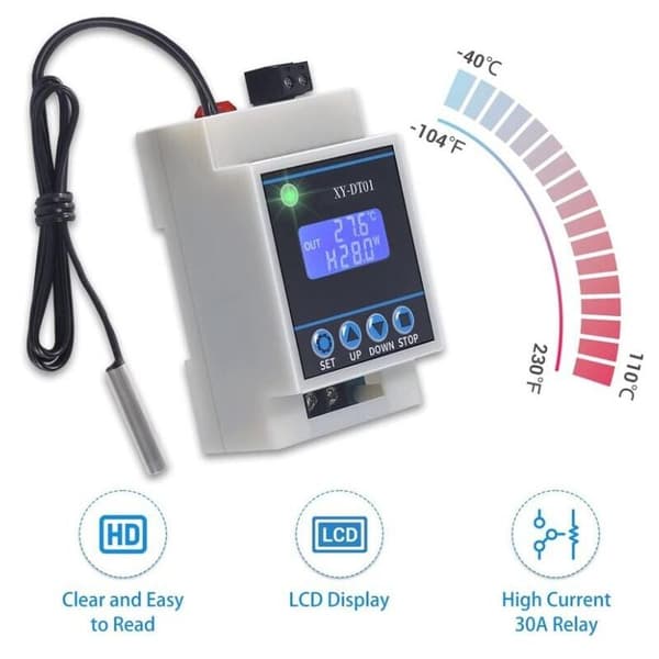 XY DT01 Digital temperaturregulator 40 til 110 Celsius LCD-skjerm vanntett sensor