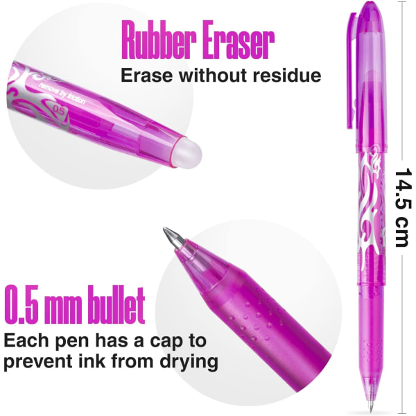 Raderbar gelpenna 0,5 mm spids med viskelæder, til voksne, børn, studerende, skole, kontor, papir, gaver - 8 farver