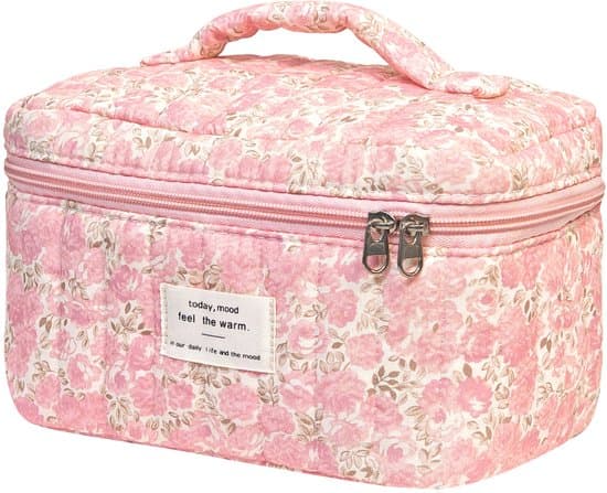 3 st quiltade sminkväskor, blommiga bomullskosmetikväskor med dragkedja, bärbart necessärset för kvinnor, rosa
