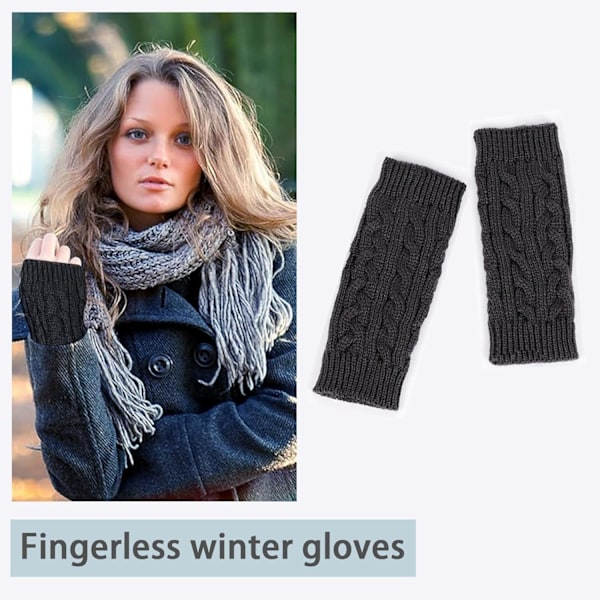 2 Par Halvfingrade Vantar, Vinterstickade Vantar för Män och Kvinnor black + dark grey