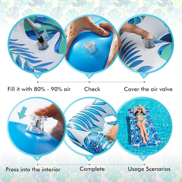 Oppustelig poolmadras, oppustelig hængekøje 180cm*80cm, flydende madras oppustelig Aqua poolstol oppustelig net float, flydende seng vandmadras sofa pool