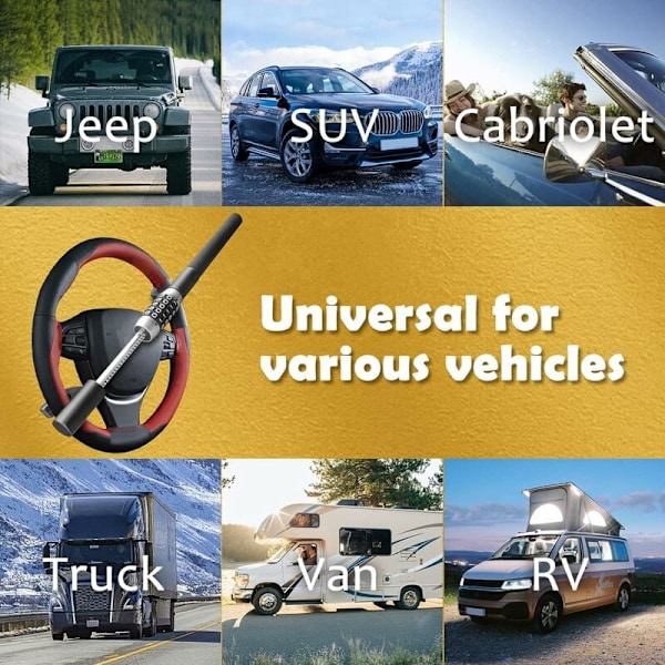 Bilstöldskydd, Bilstöldskyddsstång, Rattlås, Robust och Säkert Stöldskydd, Universal (Svart)