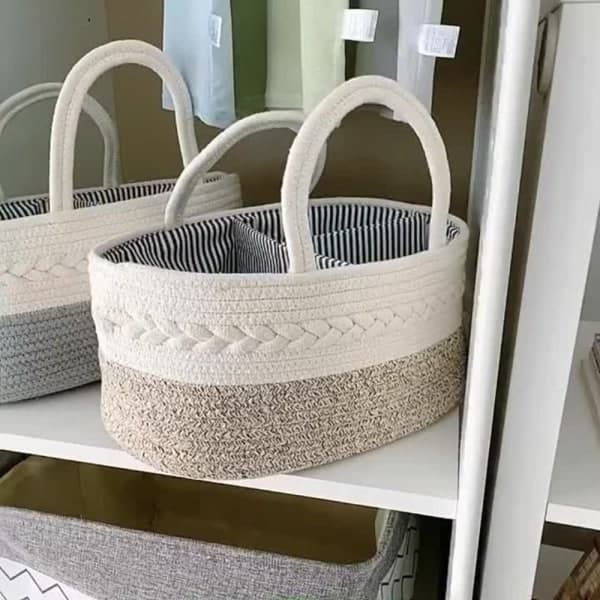 Baby Förvaringskorg Rep Skötväska GRÅ grå grey