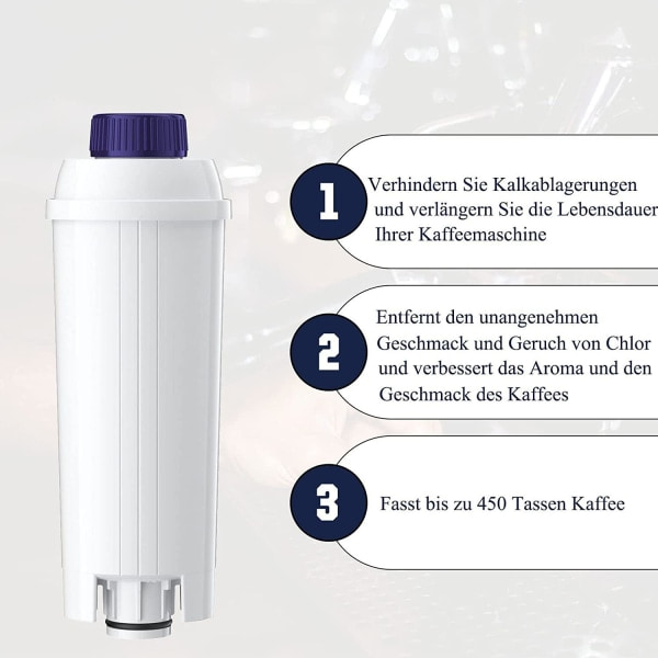 Vedenpuhdistin, korvaa DeLonghi DLSC002, optimoi kahvin laadun