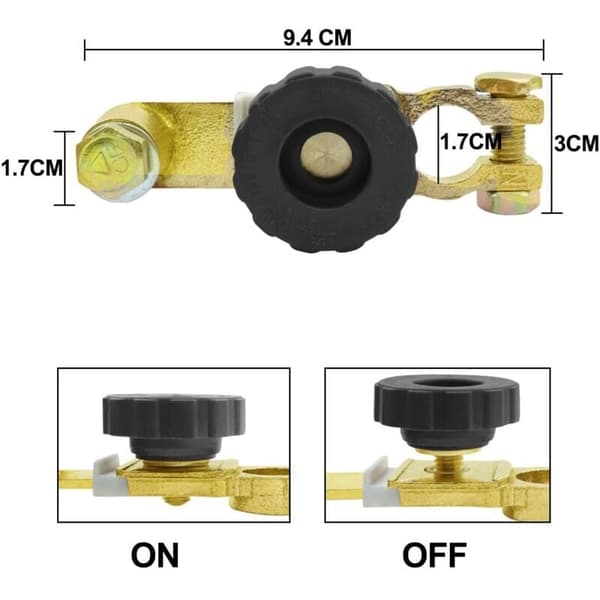 Bilbatteri Afbryder Kill Switch 12V-36V, Ren Kobber Materiale Universal Køretøjsbatteri Afbryderkontakt med Knap (Sort)