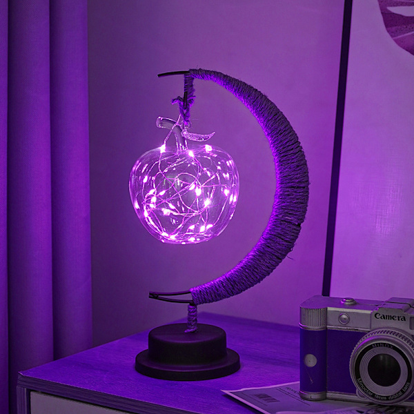 Led-koristevalot tähtikuuvalot omena jouluvalot syntymäpäivälahja käsintehty hamppuköysi usb rauta yövalo Purple-Apple Battery Type
