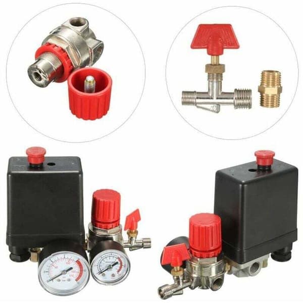 240V 15A Mini Lufttrycksregulator med Mätare - Strömbrytare för Kompressor.