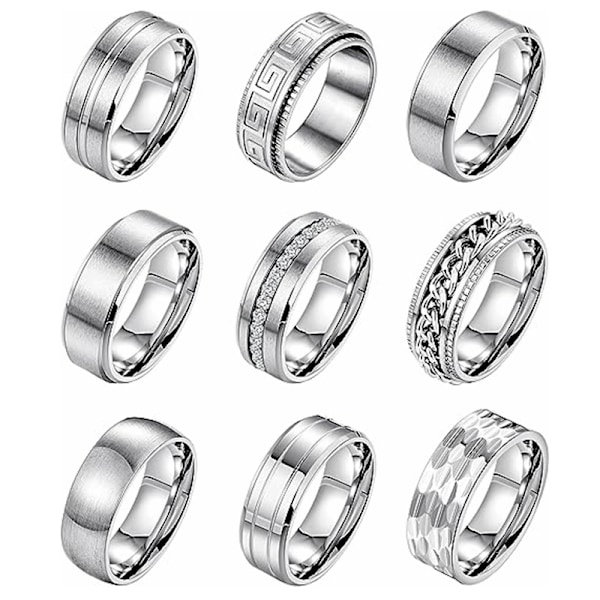 Sort børstet titanium vielses- og forlovelsesringsæt til mænd og kvinder, 9 dele, 8 mm, nr. 10