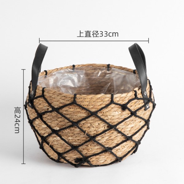 Halmplanta extra stor extra stor krukväxt blomkorg växtkorg vävd golv inomhus bonsai White fishing net with bulging belly large