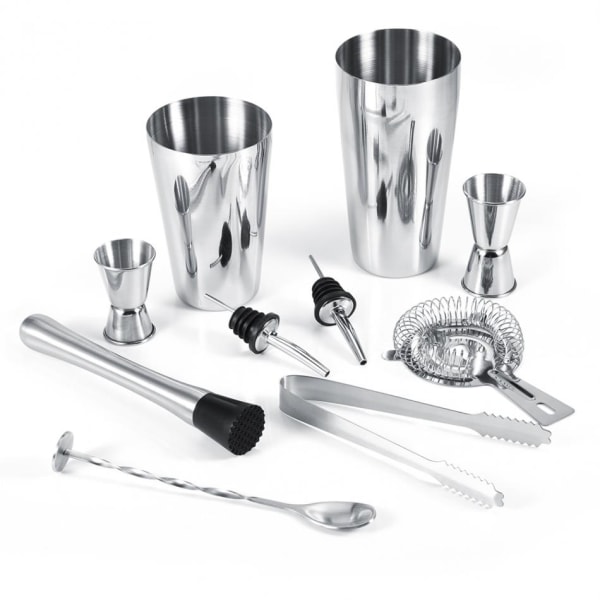 10-osainen cocktailsetti, baarisetti, shaker 700 ml - Ruostumaton teräs 700 hopea 700 silver