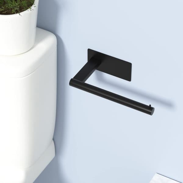 Toiletpapirholder uden boring, sort selvklæbende rustfrit stål til køkken og badeværelse