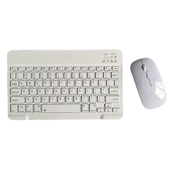 Ladattava Bluetooth-näppäimistö ja -hiiriyhdistelmä Ohut kannettava kompakti langaton hiirisetti Android Windows -tabletille, puhelimeen, iPadille, iOS:lle White