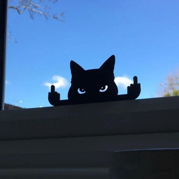 Sort Kat Skulptur - Udendørs Plænepynt, Sød Kat Statue til Haveindretning