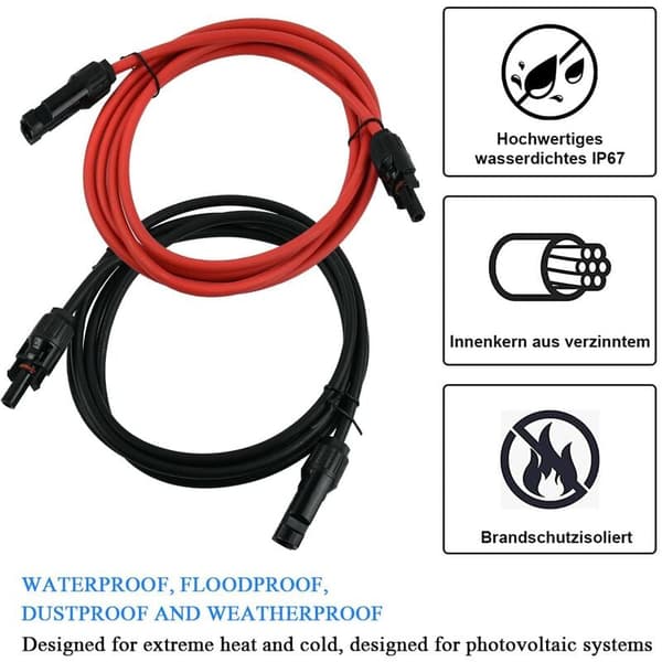 Solpanel forlængerkabel mc4 stik rød sort par 14awg 3 meter