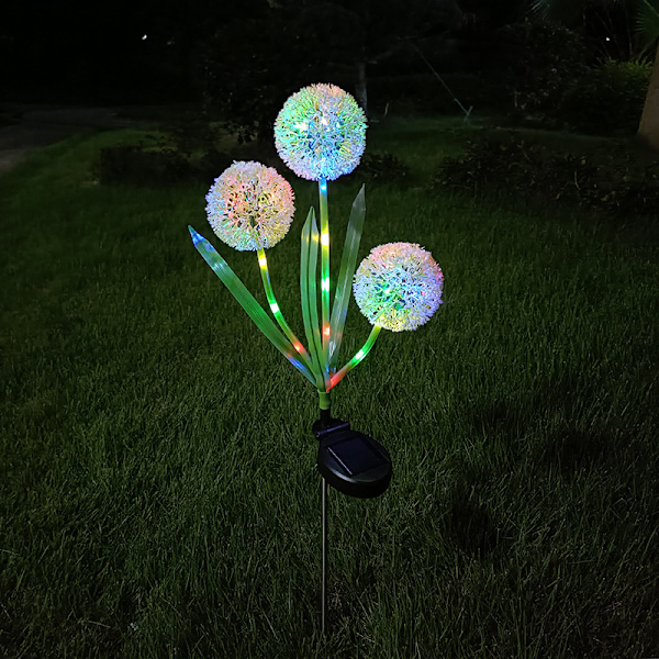 3-hodet solcelledrevendelys utendørs bakkeinnsatt plen hage dekorativt lys LED løkball blomst landskapslys Square large plate with flash 3 Dandelion Warm Light