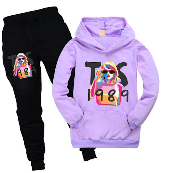 Børne Hoodie til Piger Jogger Bukser Træningsbukser Sportswear Træningsoveralls Sæt Lilla 170cm