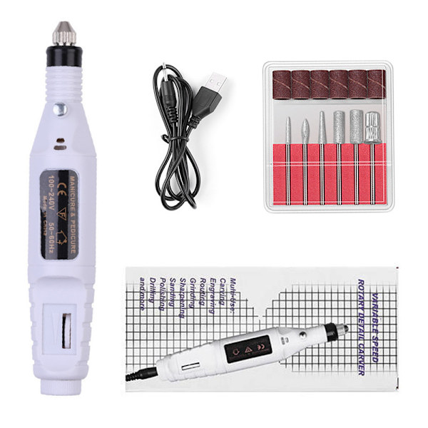 Bærbar elektrisk neglepoleringsmaskine til eksfoliering og polering - Neglepoleringspen - Testpoleringsmaskine (Carton) -White USB